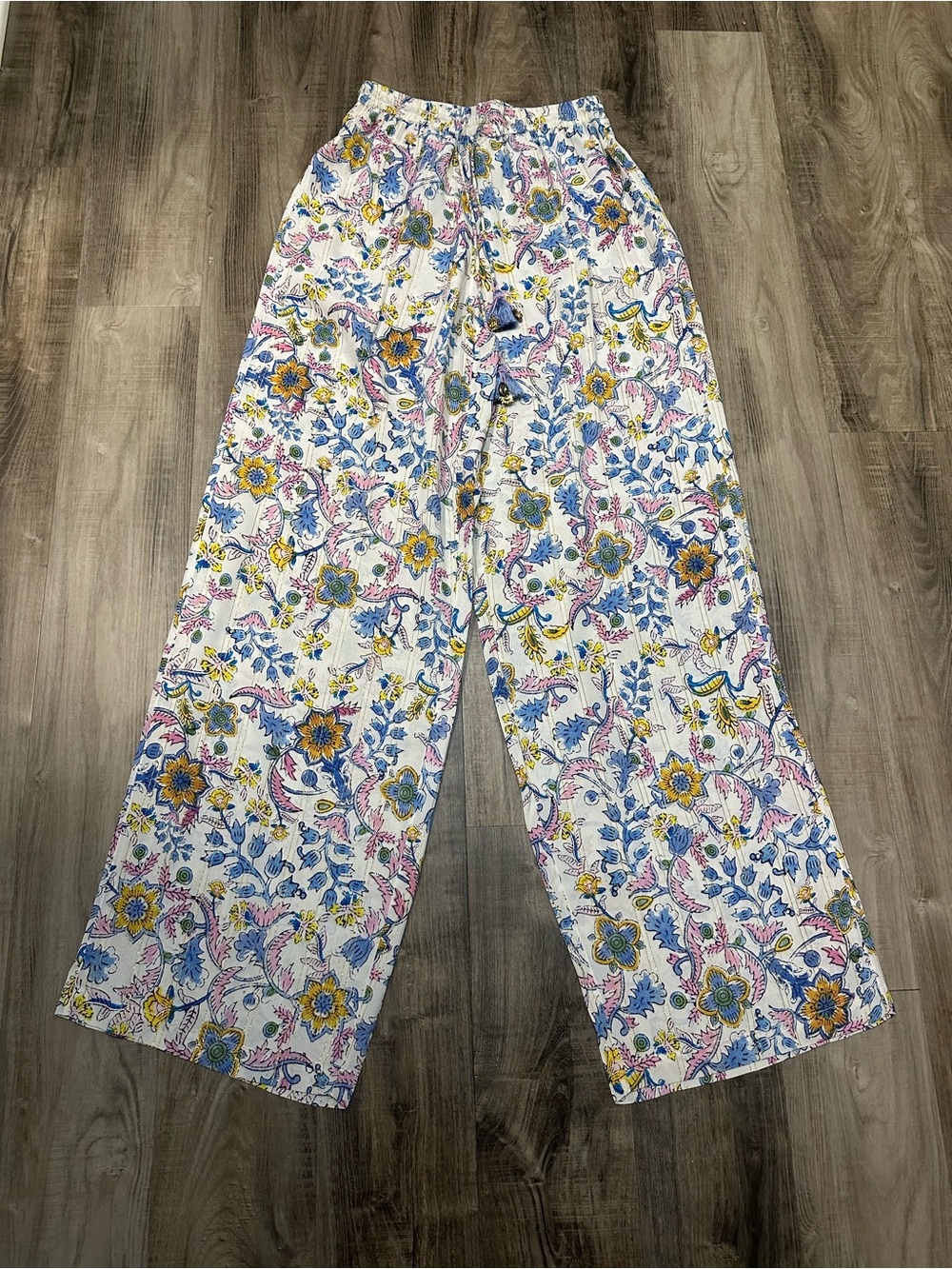 HEMANT & NANDITA White Floral Wide-Leg Pants S - Picture 4 of 10